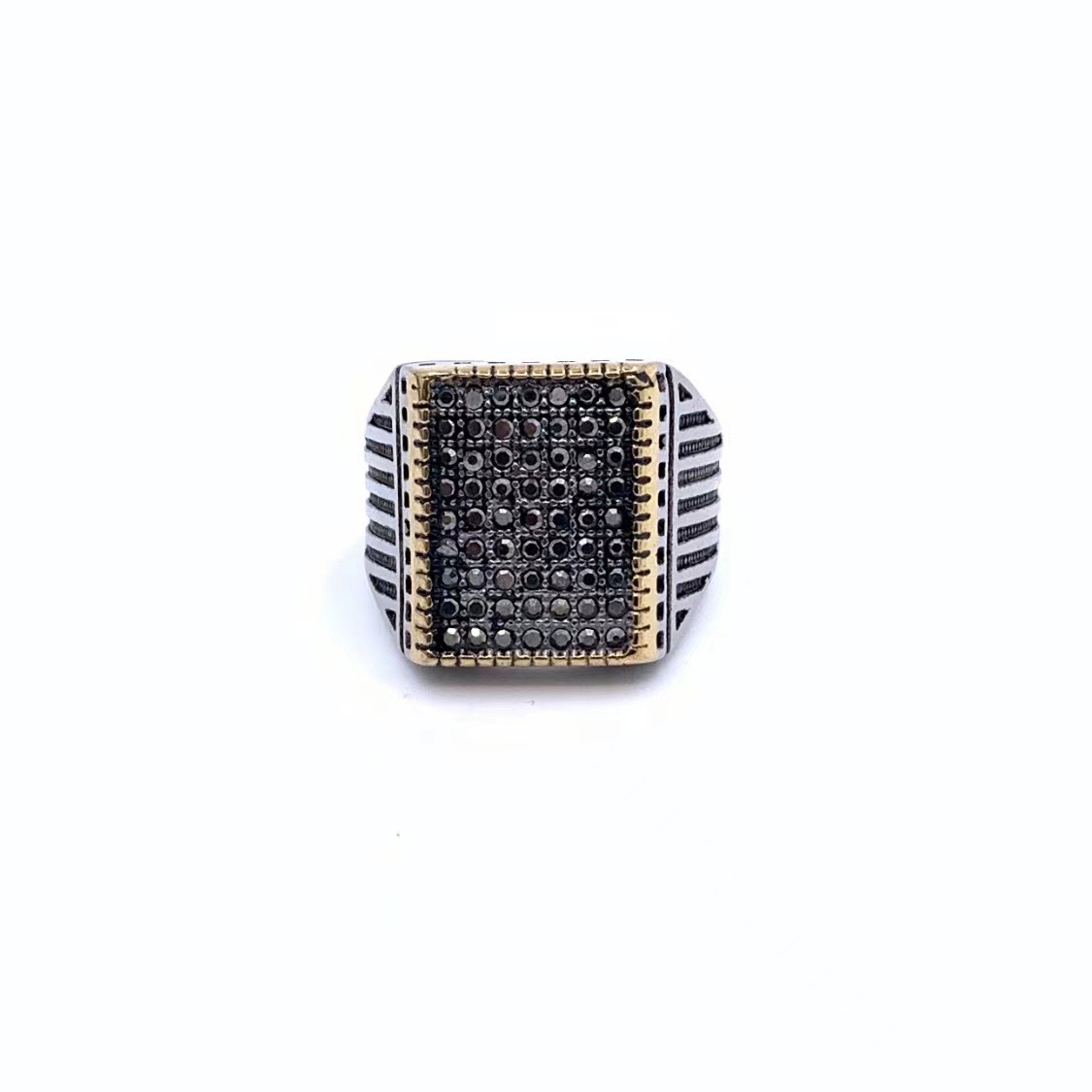 Inlay Design Hip-Hop Vintage Style Geometric 304 Stainless Steel Inlay Zircon Men's Rings Men Signet Rings