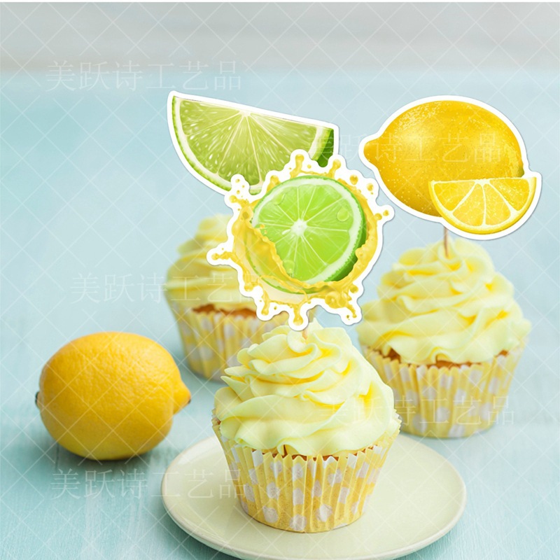 Decoración de fiesta hawaiana transfronteriza Decoración de pasteles Cupcakes de limón Plugin Decoración de cumpleaños Tarjeta pequeña
