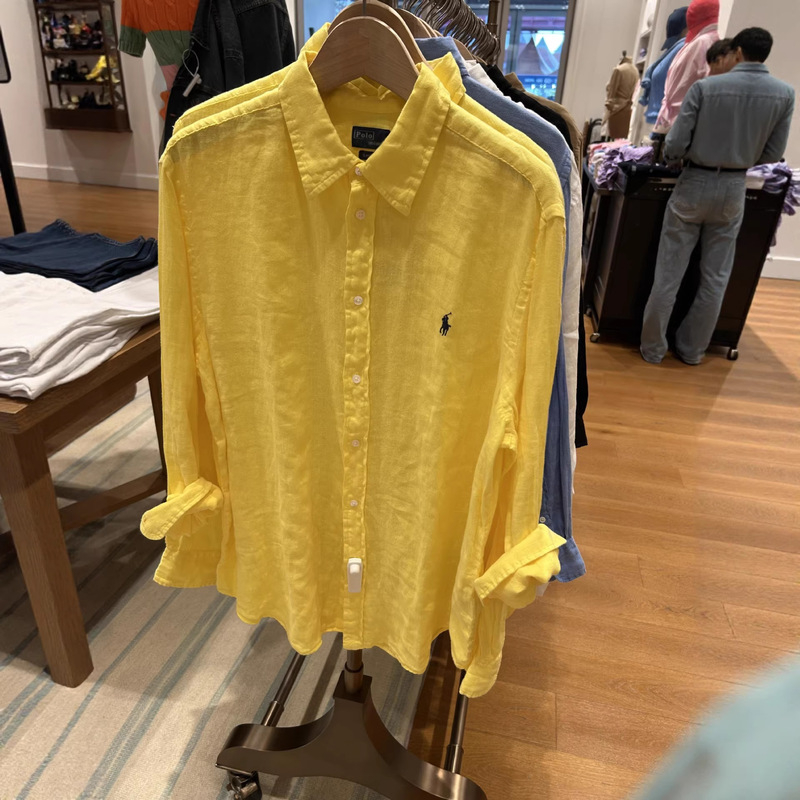 Old Money Style Rl Ralph Lauren Classic Embroidered Linen Shirt for Men and Women, Couple's Loose Casual Versatile Long-Sleeve Shirt