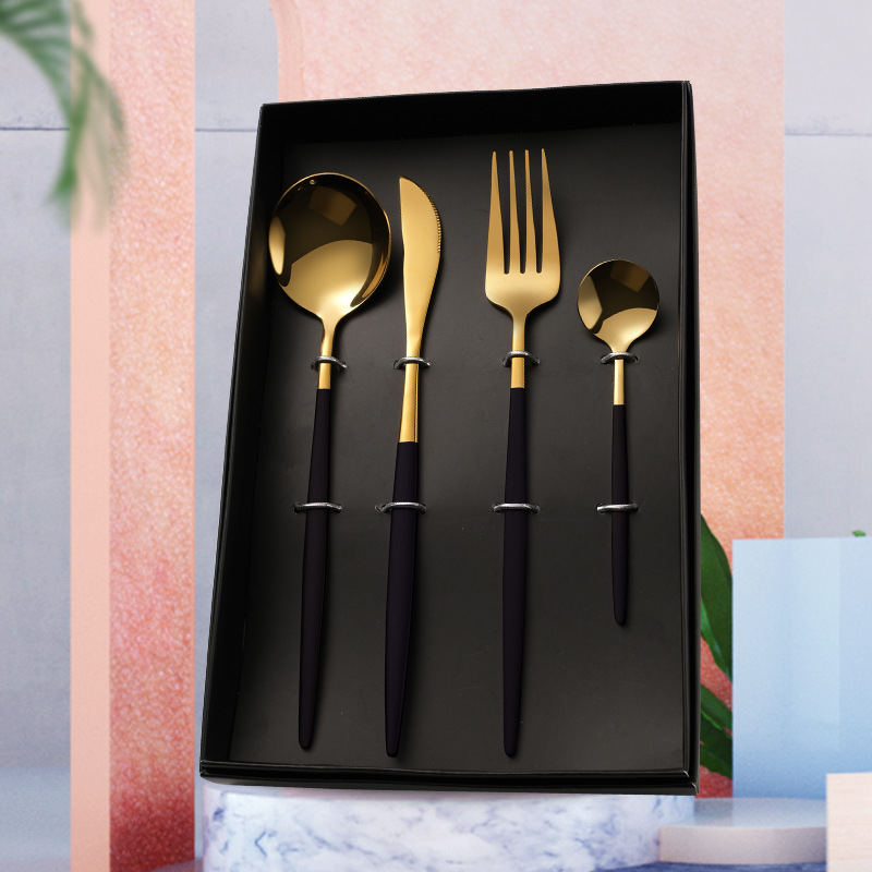 304 cuchara de acero inoxidable subred rojo portugués cuchillo tenedor cuchara de café de oro Acero inoxidable vajilla occidental traje