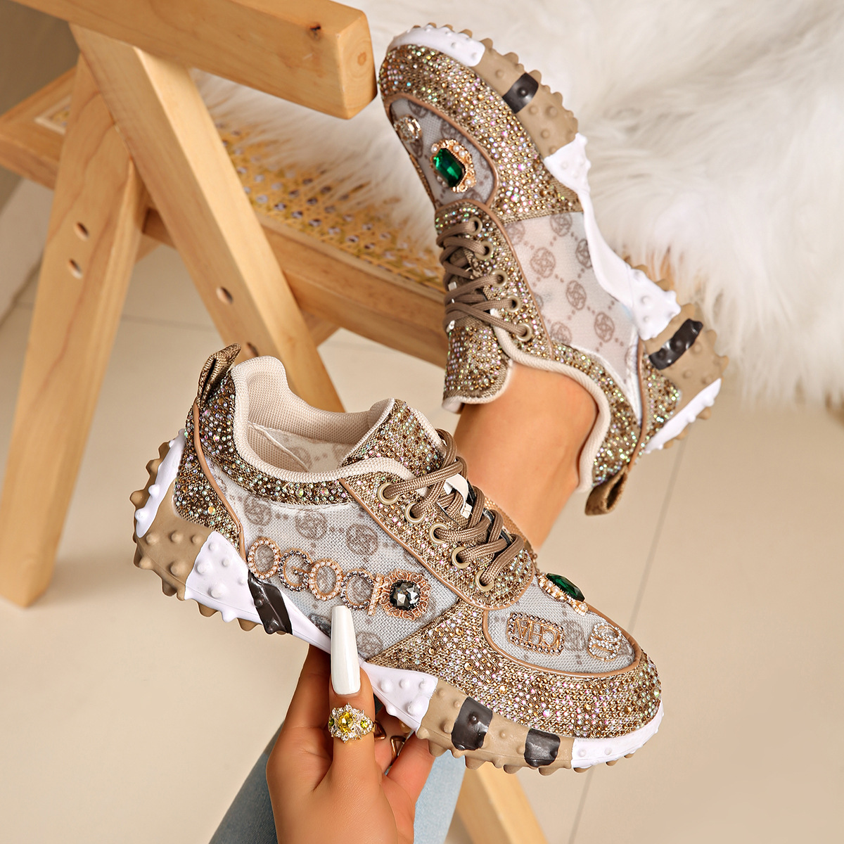 summer thin breathable sports sneakers with rhinestones