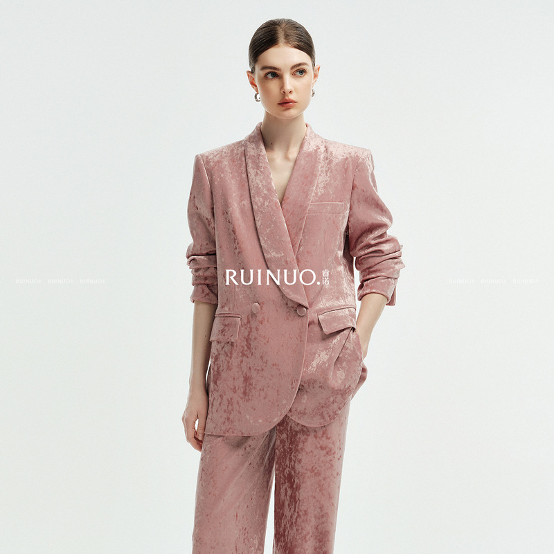 Ruino Pink Velvet Suit Jacket Women's Loose Lazy Style Autumn and Winter Accessible Luxury High-End Professional Suit Suit
