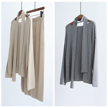 25秋冬配飘带圆领针织衫宽松上衣+抽绳直筒半裙羊毛混纺两件套装