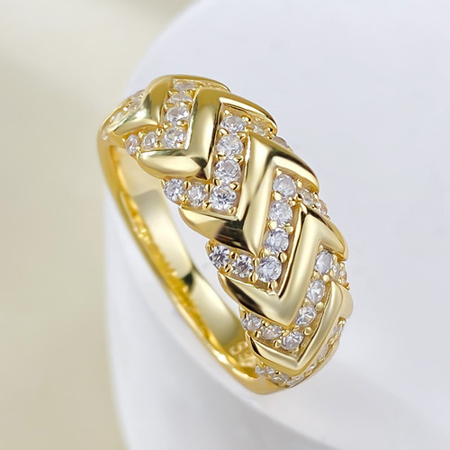 Mujing Jewelry New S925 Silver Gold Plated Ins Style Sparkling Row Ring Ring Fashionable Jewelry Romantic Series