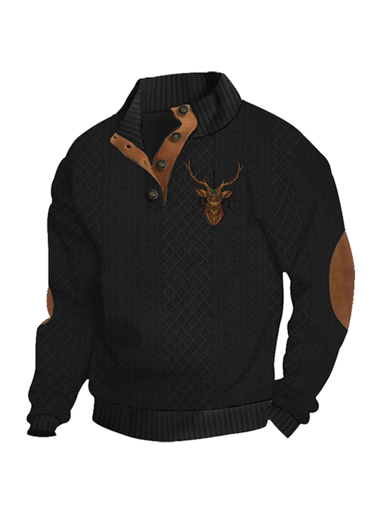 Transfronterizos Amazon otoño invierno caliente tamaño europeo para hombres al aire libre imitación de cuello de manga larga impresa hoodie de tres botones