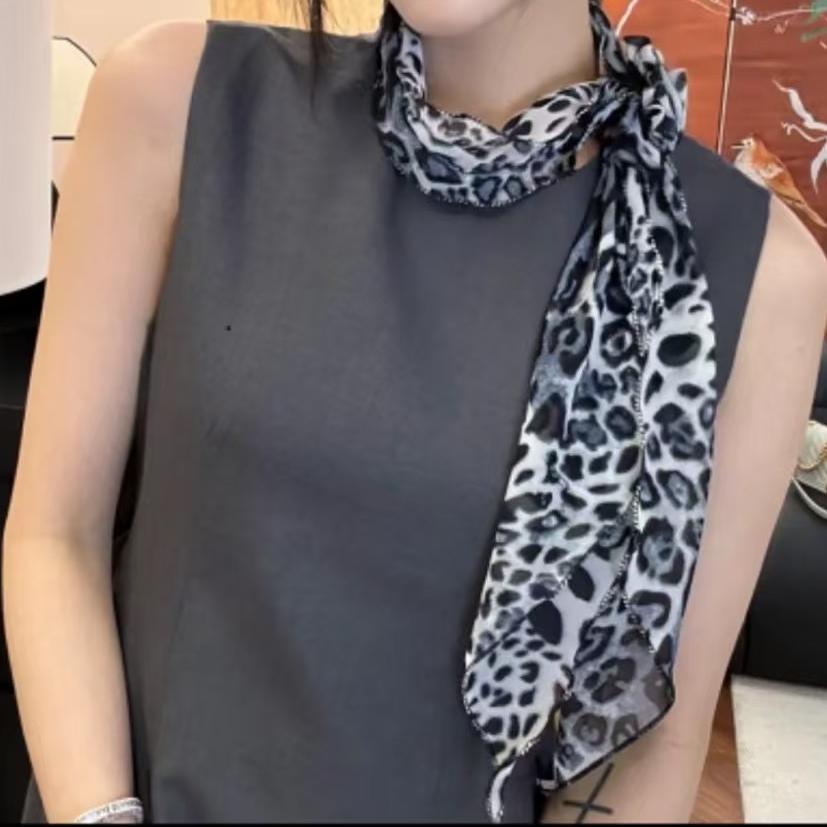 Korean Version Versatile Black Long Striped Polka Dot Rose Silk Spring Summer Thin Atmosphere Niche Neck Scarf_voghion.com