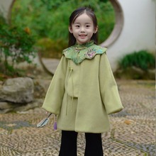 女童短款外套唐装绿色长袖大衣云肩旗袍国风汉服儿童上衣宝宝