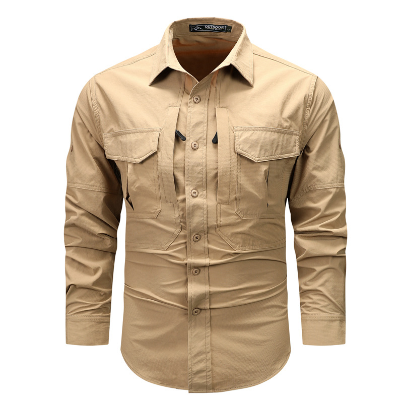 2024 nueva camisa de manga larga de ropa militar al aire libre primavera y otoño multibolsillos sin quemar camisa delgada chaqueta para hombre