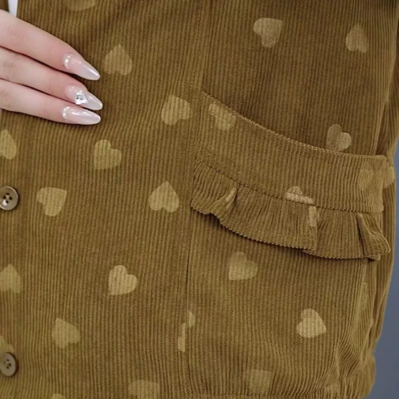 Corduroy autumn fashionable jacket for mother, cardigan, fitted, western style