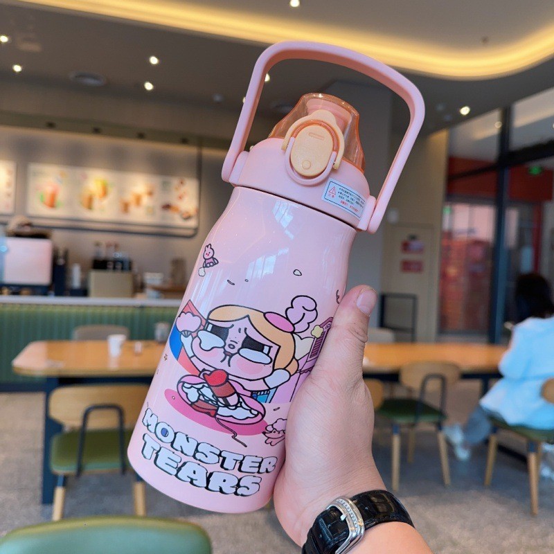 高颜値手提げ学生ポットかわいいストローコップ漫画グラデーション新型スポーツクロスボーダー保温大容量|undefined
