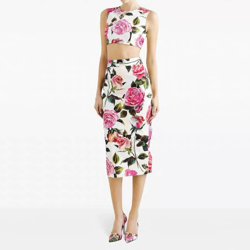 Элитный костюм с принтом 2025 года, новый европейский и американский стиль, элегантный жилет и длинная юбка, стройный двухкомпонентный комплект для подиума знаменитостей