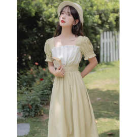 大码女装夏季新款法式高级感别致惊艳长裙胖mm收腰显瘦遮肚连衣裙