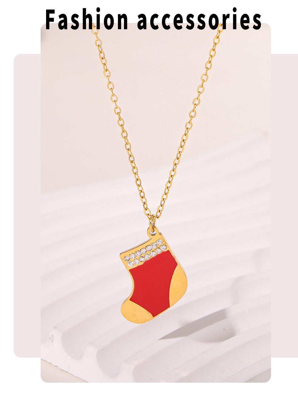 Collier pendentif en zircon, petit et mignon, en acier inoxydable, avec chaussettes rouges dégoulinantes d'huile, cadeau de Noël Square Sugar_voghion.com