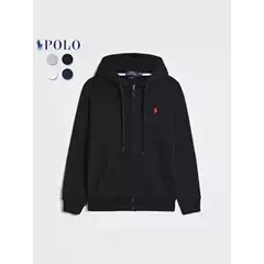 Spring and Autumn Velvet Rl Long Sleeve Sweater Men's Casual Solid Color Embroidered Pony Logo Zipper Pullover Cardigan Sweater