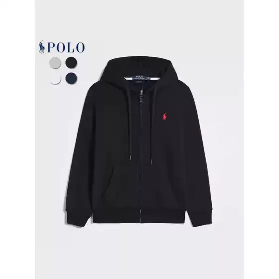 Spring and Autumn Velvet Rl Long Sleeve Sweater Men's Casual Solid Color Embroidered Pony Logo Zipper Pullover Cardigan Sweater