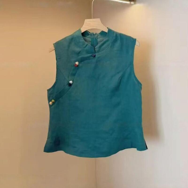 2026 New Ramie Colorful Button Sleeveless Stand Collar Shirt, Fashionable, Slimming, Versatile Top, Super Stylish