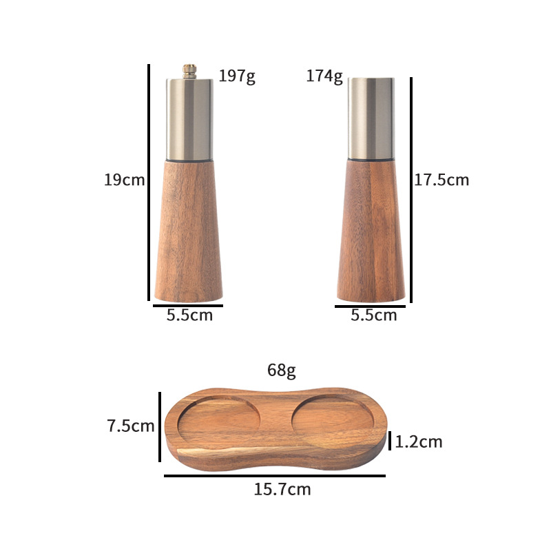 Acero inoxidable primer molino de pimienta de sal marina cocina Acacia botella de condimento de madera cerámica manual molino de pimienta conjunto