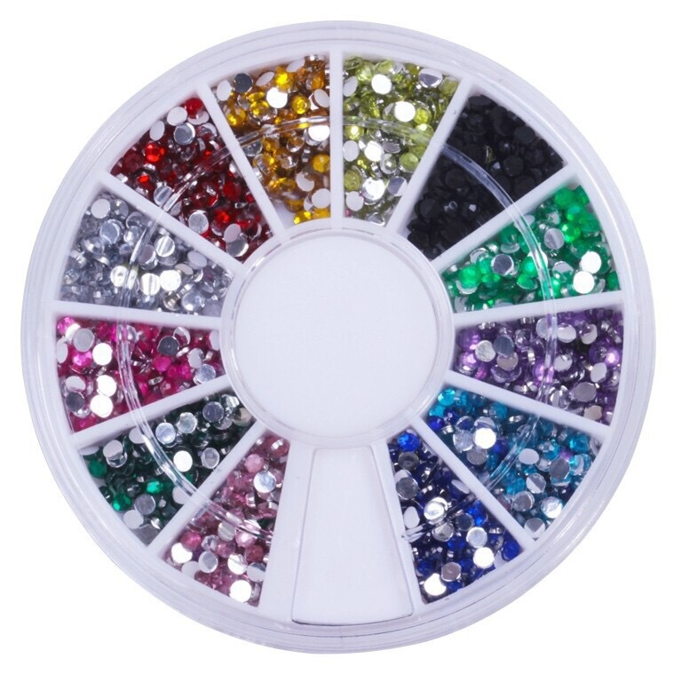 Nail art supplies DIY nail jewelry mobile phone sticker acrylic drill 2.01.5MM round 12 color disc boxed Nail art supplies DIY nail jewelry mobile phone sticker acrylic drill 2.01.5MM round 12 color disc boxed
