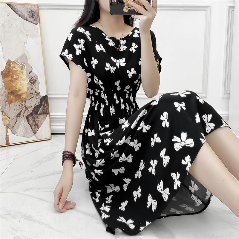 Abito da donna etnico in cotone e seta, modellante in vita, snellente, da spiaggia, stile bohémien, a mezza lunghezza, con stampa._voghion.com