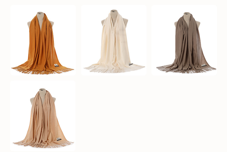 Imitation cashmere Material Solid Color Pattern Women's Elegant Simple Style Solid Color Imitation Cashmere Tassel Scarf