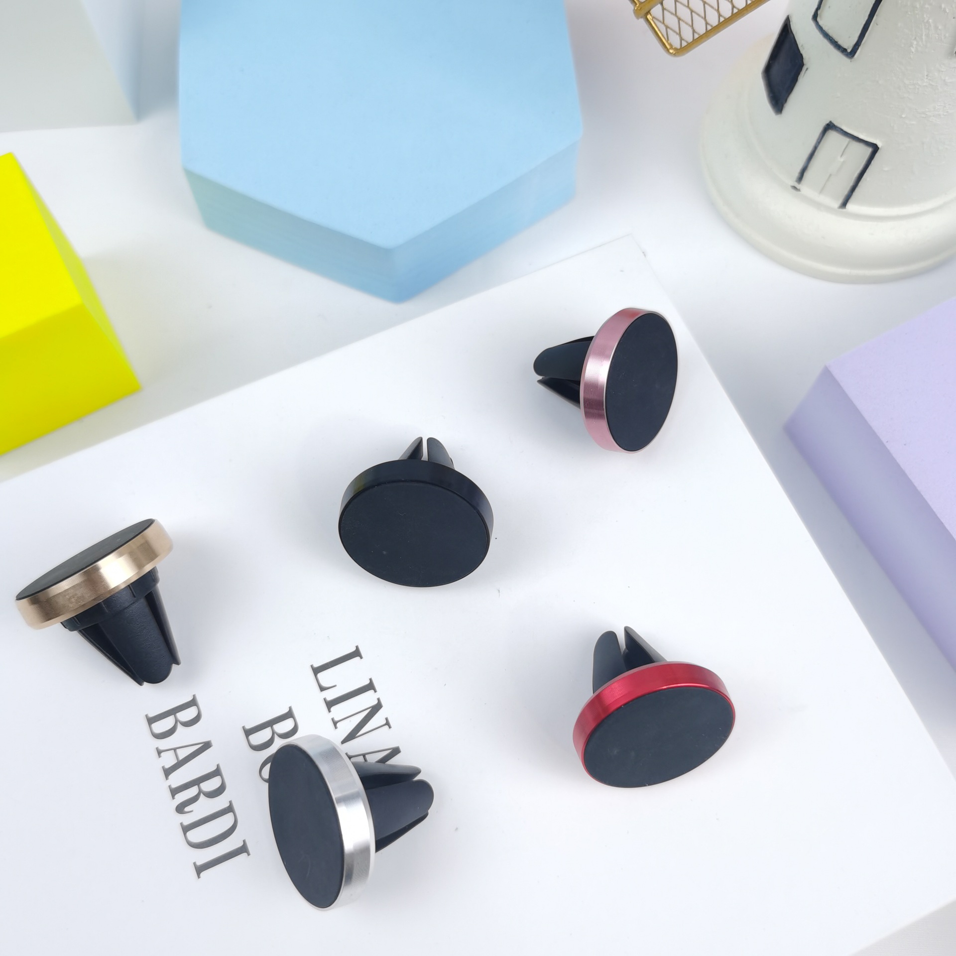 Soporte para teléfono móvil redondo coche aire acondicionado salida de aire imán magnético coche perezoso titular para teléfono móvil registro imprimible