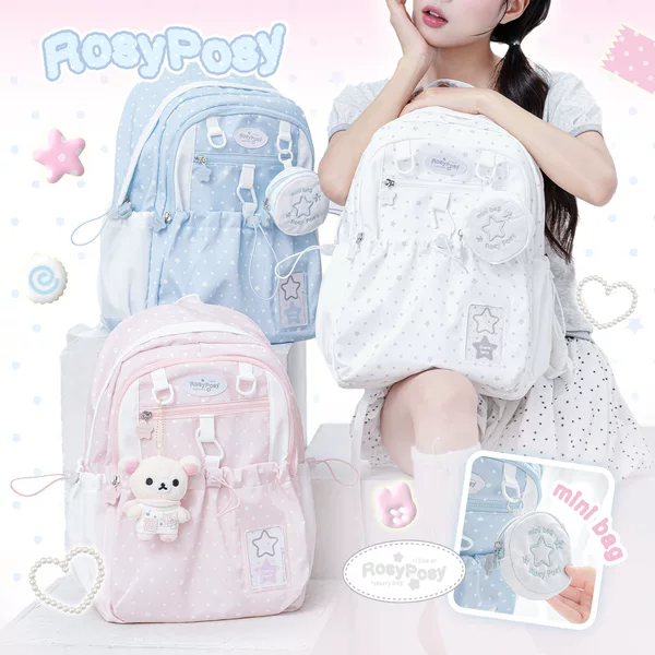 Rosyposy Soft Design Polka Dot Drawstring School Bag High-Looking Large-Capacity Junior High School Student Backpack Girls Backpack