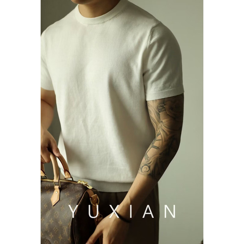 Summer new short sleeve sweater men's solid color ice silk slim round neck business tide T-shirt foreign trade cross-border wholesale Summer new short sleeve sweater men's solid color ice silk slim round neck business tide T-shirt foreign trade cross-border wholesale