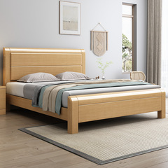 Beech wood solid wood bed 1.8 meters small apartment double bed modern minimalist master bedroom high box storage wedding bed factory wholesale