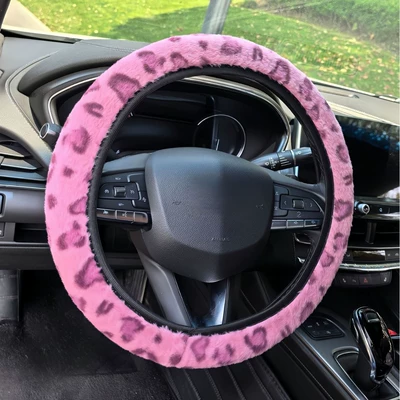 Non-Slip Warm Leopard Print Rabbit — Steering wheel cover