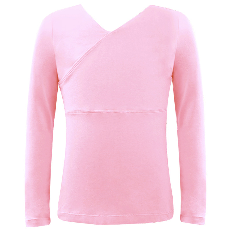 Nueva Ropa de baile los niños primavera manga larga traje delantero Cruz Niñas práctica danza superior al por mayor