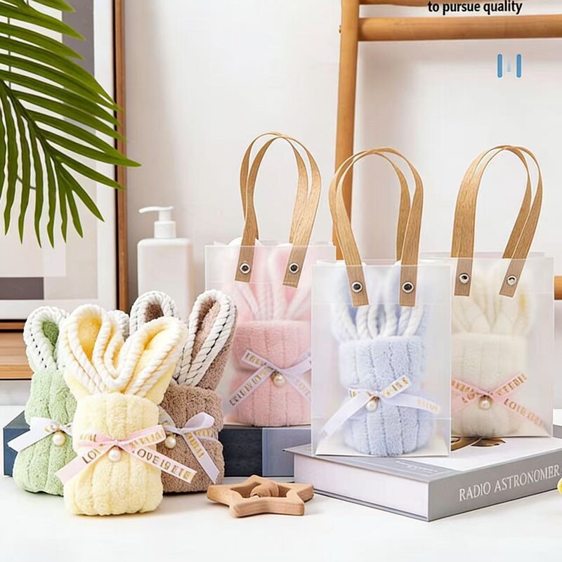 Cute Little Rabbit Towel with Striped Design, Creative Small Gift for Wedding Favors, Kindergarten Opening, or as a Souvenir Cute Little Rabbit Towel with Striped Design, Creative Small Gift for Wedding Favors, Kindergarten Opening, or as a Souvenir