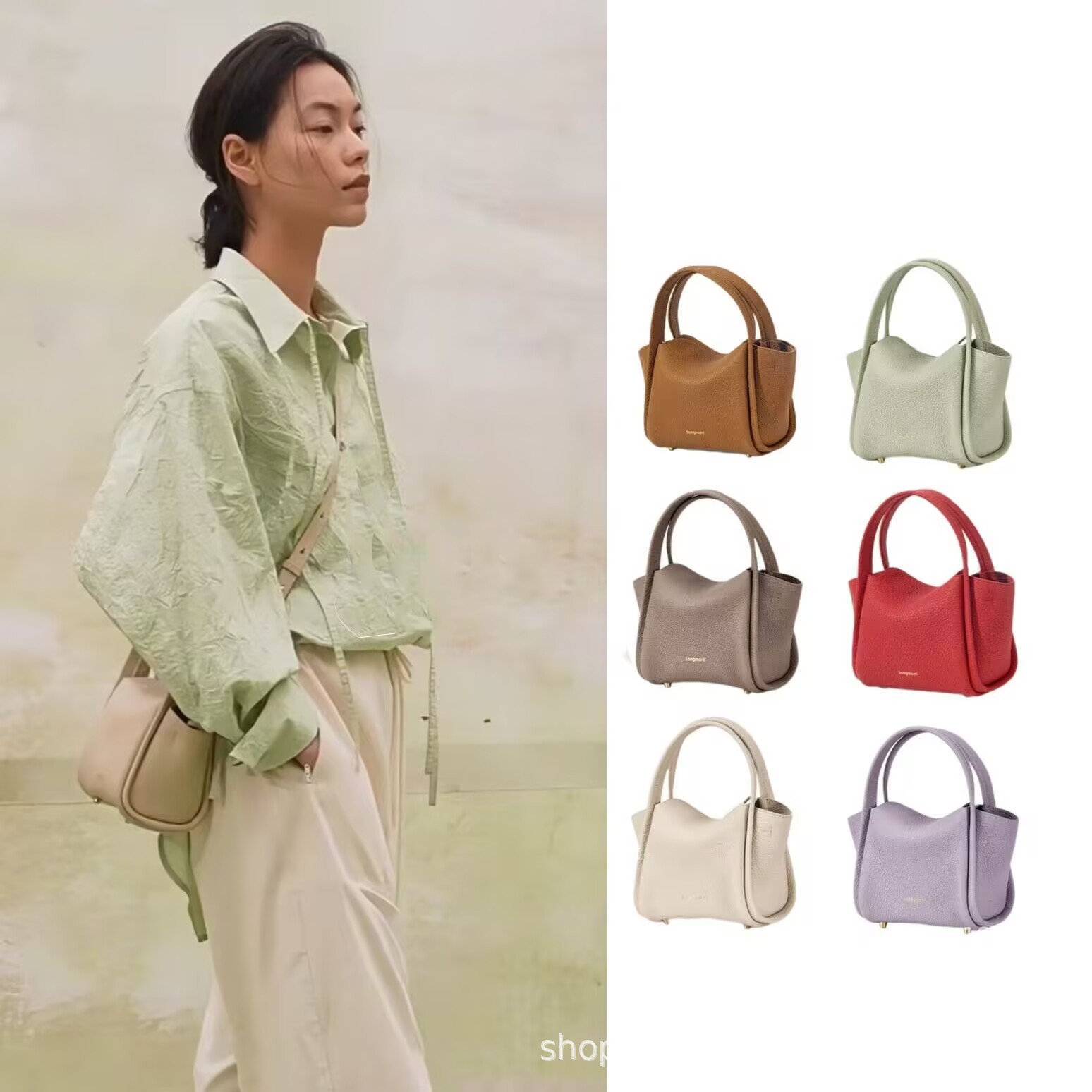 In stock: Song Yuanbao mini basket bag, crossbody bag, small square bag, genuine leather, high-end, casual, shoulder bag, phone bag