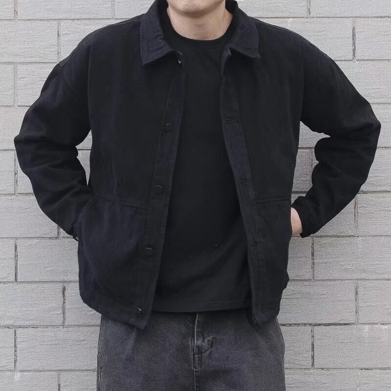 New autumn denim jacket for men, trendy black versatile stylish casual loose solid color coat wholesale New autumn denim jacket for men, trendy black versatile stylish casual loose solid color coat wholesale