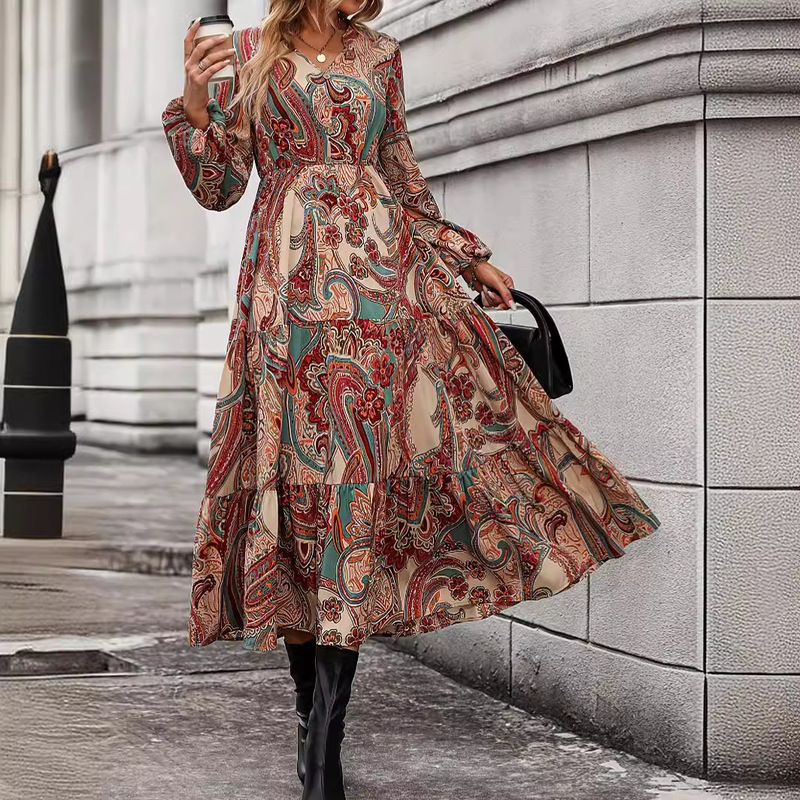 Cross-border foreign trade hot long dress tea break skirt cashew flower dress clearance price can be discussed
