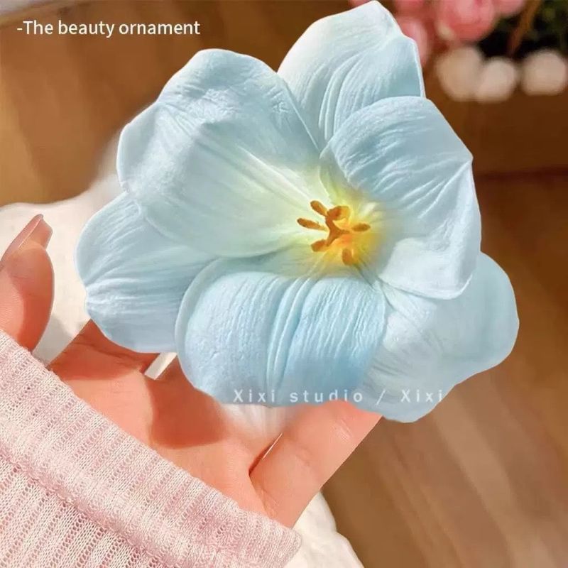 海边度假风超仙仿真花发饰半扎发鲨鱼夹绝美拍照氛围感抓夹头饰|undefined