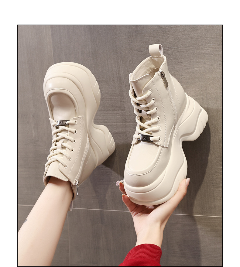 Boot martin nữ đế dày tôn dáng cổ cao gầy bên trong — Màu be chi tiết 17