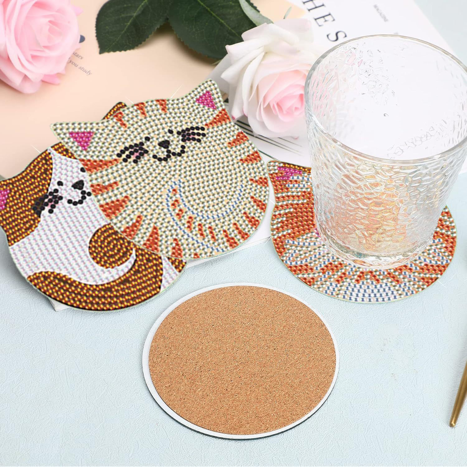 Personalizado al por mayor acrílico diamante pintado almohadilla de taza Amazon explosión de diamante completo 5D mano diy almohadilla de dibujos animados aislamiento térmico