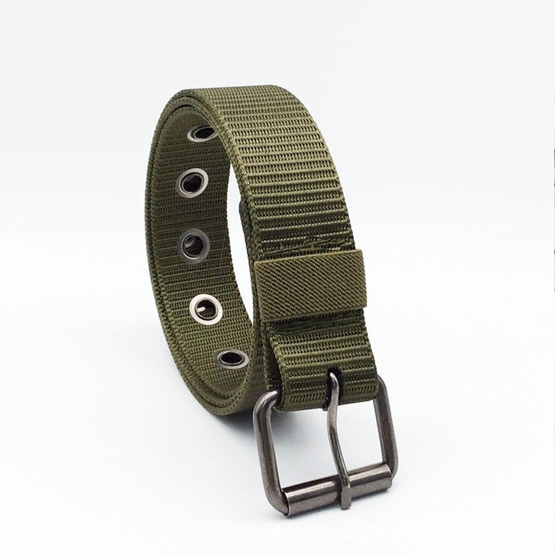 Cinturón de lona con hebilla de pin para hombre, venta al por mayor de fábrica, en stock, cinturón deportivo informal transpirable de lona, venta al por mayor de correas