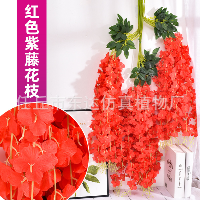 Enredadera artificial de glicinia, enredadera de flores falsas para decoración de techos, enredadera de decoración para bodas en interiores, enredadera de flores de plástico, planta trepadora.