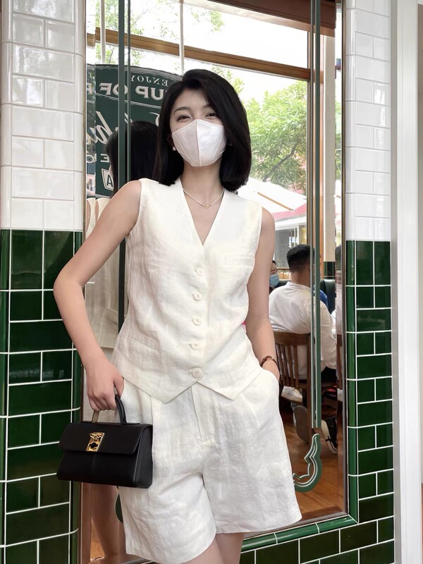 2025老銭風亜麻の白い馬甲半ズボンセットのおしゃれなレトロな馬甲セットの女性|undefined