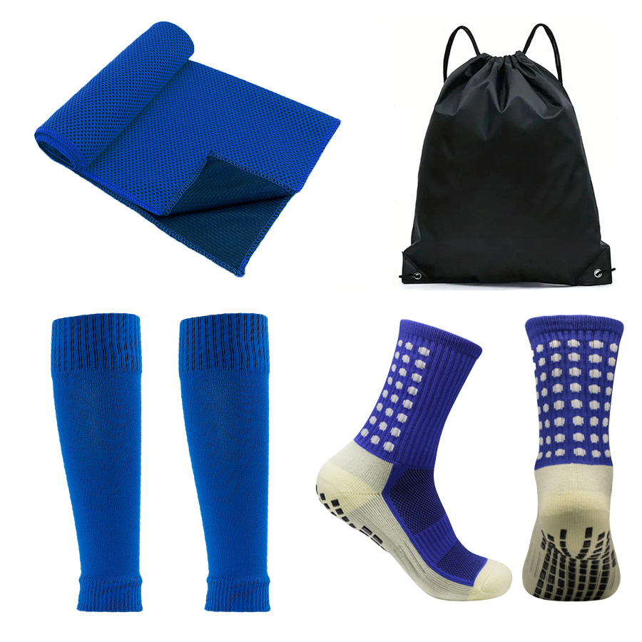 Breathable and Wear-Resistant Football Leg Protection Socks, Ice Silk Sweat-Absorbing Towel, Portable Drawstring Storage Bag, Outdoor Sports Set