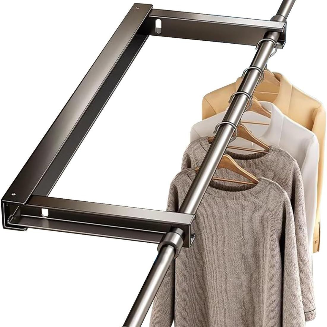 Stainless Steel No-Drill Installation Telescopic Clothes Drying Rack Balcony Clothes Rack Piano Key Wall-Mounted Folding Clothes Drying Rack
