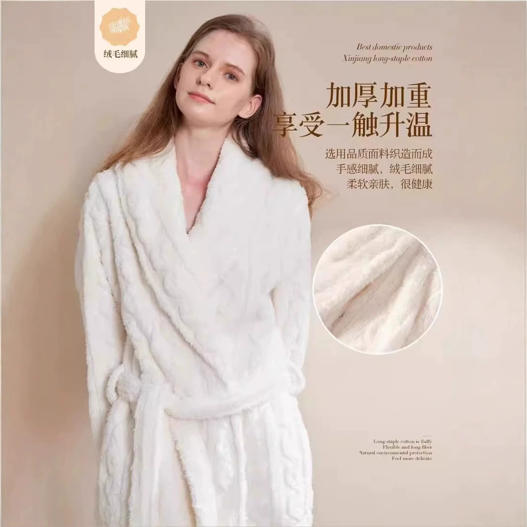 Европейская и американская женская одежда, популярная на Amazon, женский плюшевый халат из кораллового флиса, жаккардовый флис с подкладкой, утолщенный халат-ночнушка.