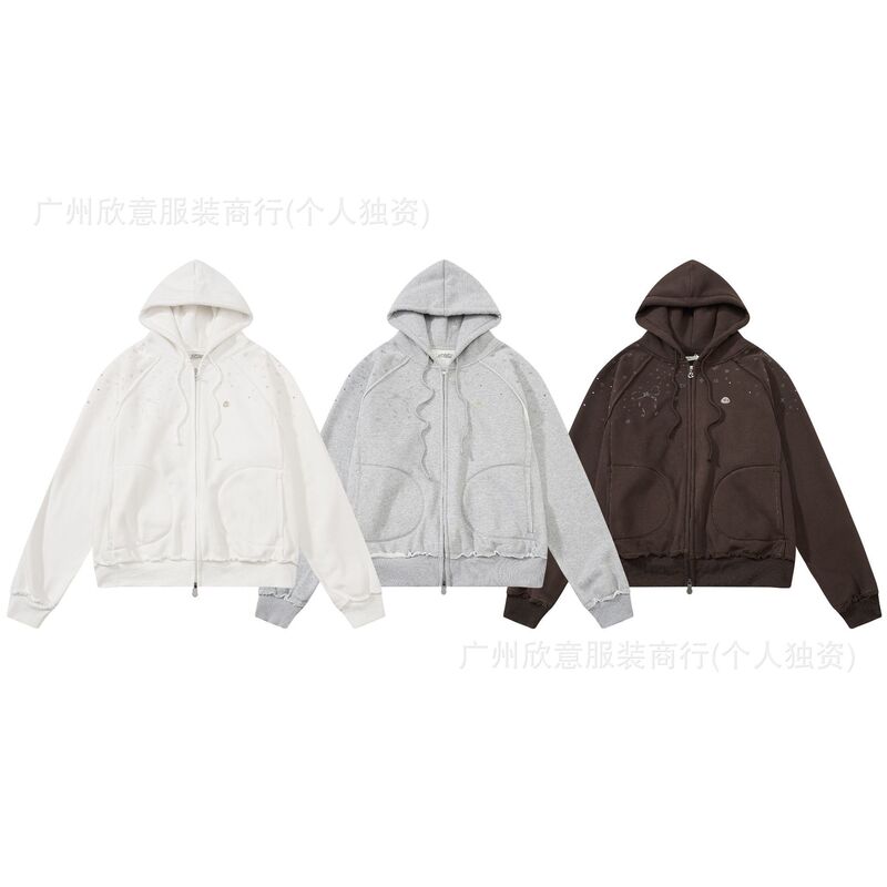 Coyseio Korean Bow Star Print Loose Hooded Ins Raw Edge Sweatshirt Casual Jacket 2025 Autum