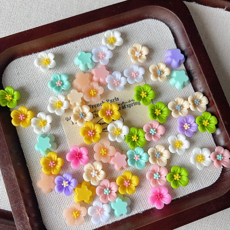 13mm Cherry Blossom Five-Petal Flower Nail Art Accessories Colorful Resin Flowers Wholesale DIY Phone Case Hairpin Shoe Buckle Accessories