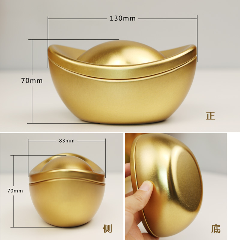 Año Nuevo Buena cabeza caja de metal en forma especial en stock Simulación de lingote de oro caja de hojalata caja de regalo de la empresa