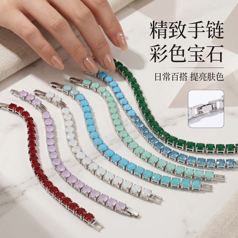 Cross-Border Zircon Bracelet for Women, Light Luxury Style, High-End Feel, Single Row of Diamonds, Niche Design, Minimalist Fashion, Personalized Hand Jewelry for Women