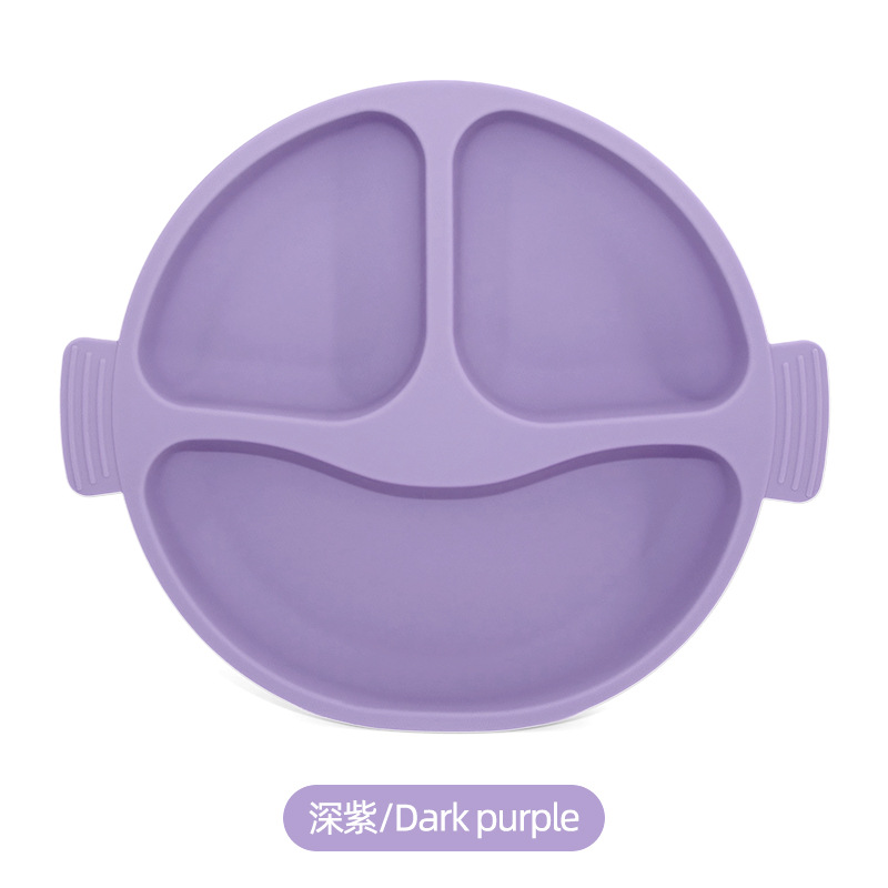 Transfronterizos de plato de silicona para niños set de platos de comedor de alimentos suplementarios para bebés plato de comedor de grados sonrientes con ventosa cubiertos
