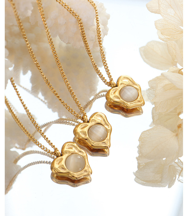 French Style Heart Shape Titanium Steel Necklace Plating Inlay Opal Stainless Steel Necklaces_colorza_5