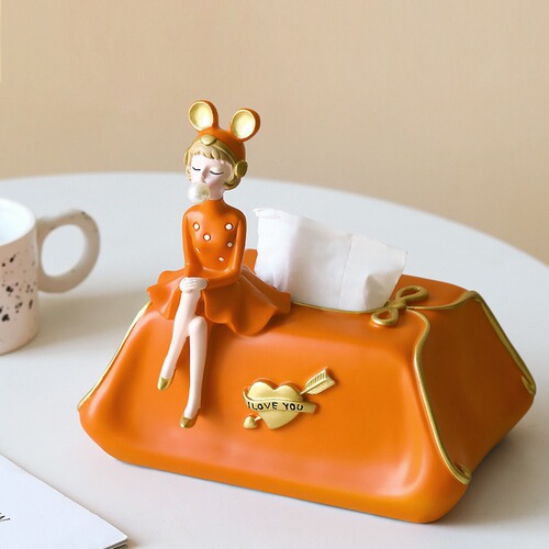 Nordic Light Luxury Creative Multifunctional Girl Tissue Box for Home Living Room Coffee Table Remote Control Desk Storage Shelf Accent